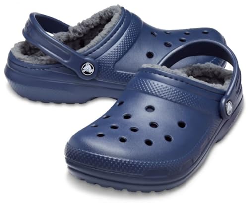 Unisex Classic Lined Crocs Clogs - Navy & Charcoal, 9 Women / 7 Men