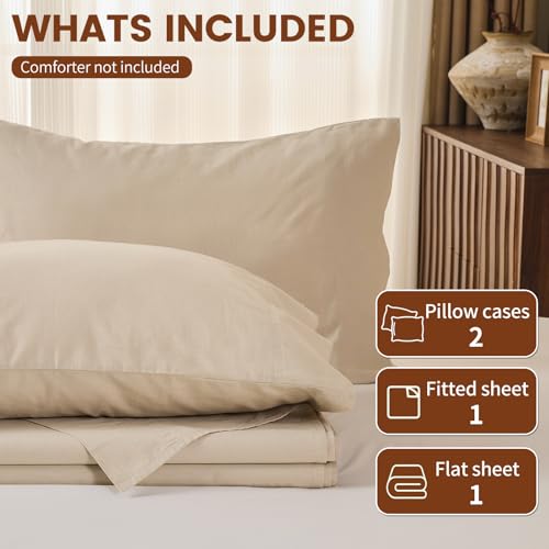 Deep Pocket Linen Sheet Set Queen Size - 4 Piece All-Season Breathable Bed Bedding