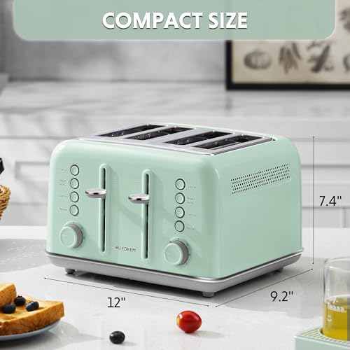 BUYDEEM 4-Slice Toaster with 7 Shade Settings, Extra Wide 1.5" Slots, Green Variation