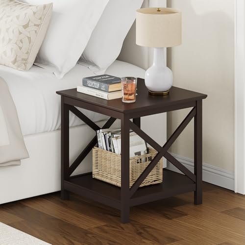 ChooChoo 24-Inch End Table with 2-Tier Storage Shelf - Espresso Variation