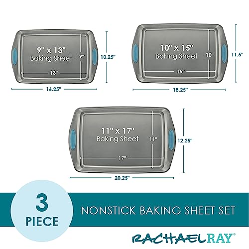 Rachael Ray Agave Blue Grips Nonstick 3-Piece Cookie Pan Set - Baking Sheets