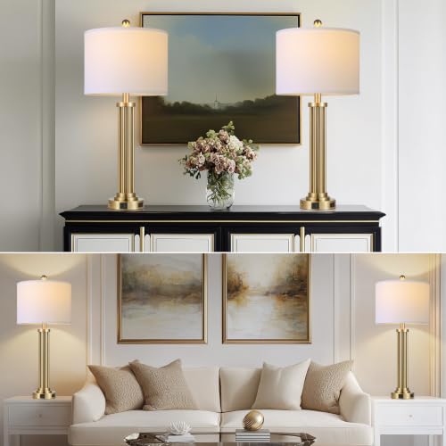 Modern 28-Inch Gold Table Lamps Set of 2 with USB-C, AC, 3-Way Touch