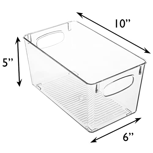 4 Pack Clear Plastic Storage Bins for Kitchen Pantry & Closet Organization