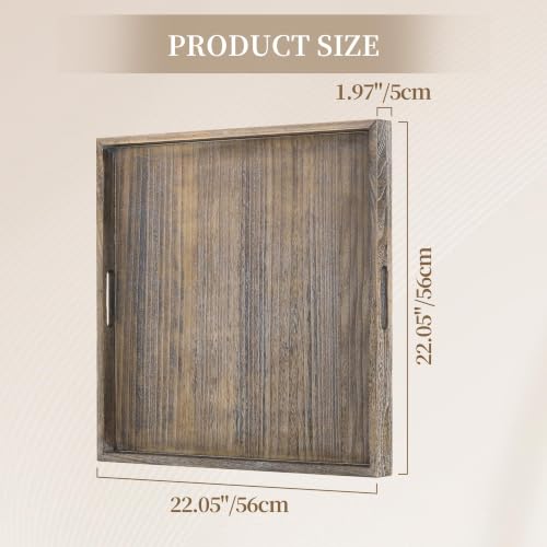 Large Wooden Ottoman Tray with Handles - Rustic 22-inch Serving and Decor Tray