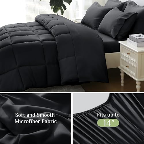 Full Comforter Set with Sheets & Pillowcases - Black / Full (86"x82") - 7 Piece Bed in a Bag