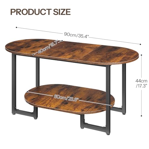 HOOBRO Rustic Brown Oval Coffee Table with 2-Tier Storage - Small Living Room Centerpiece