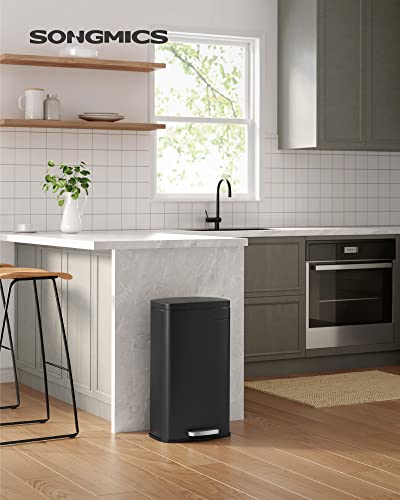 SONGMICS Black 8 Gallon Stainless Steel Step-On Trash Can | Modern Slim Design