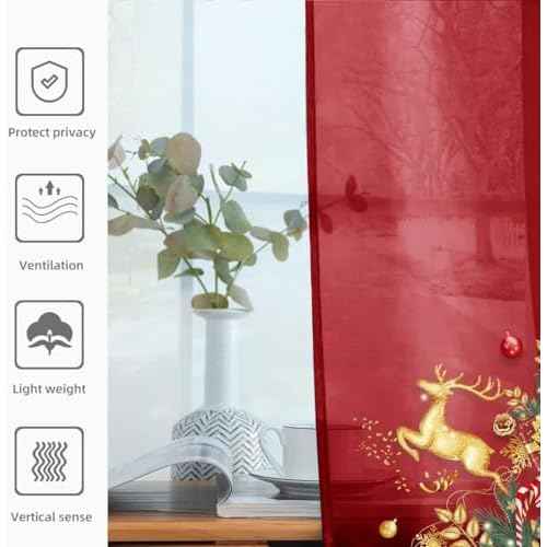 youleyar Solid Sheer Rod Pocket Curtain Voile Draperies 2 Panels White Beige Black Grey Ivory 52 Inch Width 84 Inch Long 1 Pair for Kitchen Bedroom Children Living Room Yard (Christmas Red,52W£ø84L)