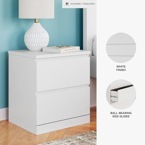 White Nightstand with 2 Drawers - Modern Minimalist Bedside Table