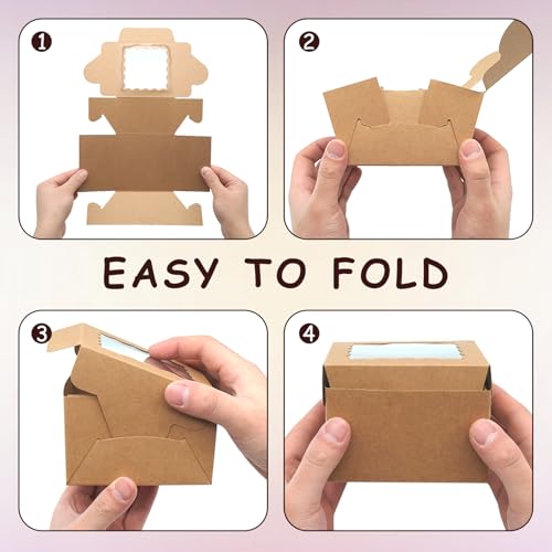 100pcs Cookie Boxes 4x4x2.5 Inch Bakery with Window Dessert Box