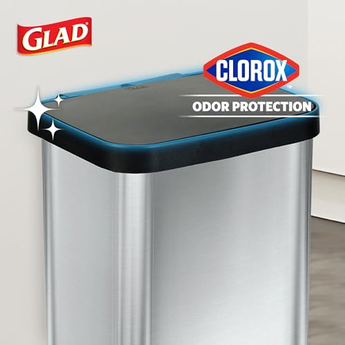 Stainless Steel Trash Can with Clorox Odor Protection - 13 Gallon, Soft-Close Lid, Fingerprint Resistant, Rear Bag Compartment - Stainless