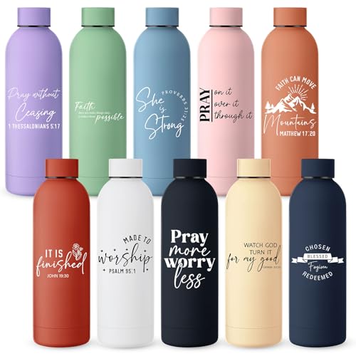 Christian Water Bottles 17oz Multicolor Set of 10 - Inspirational Stainless Steel Drinkware for Gifts