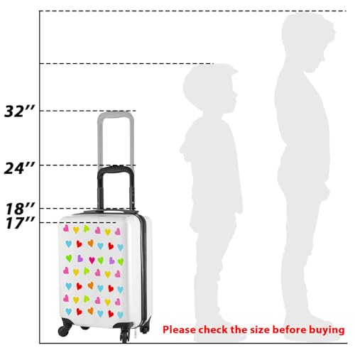 Sanwuta 4-Piece Kids Luggage Set with Heart Design, 17 Inch Hardside Suitcase & Backpack, Travel Accessories for Children