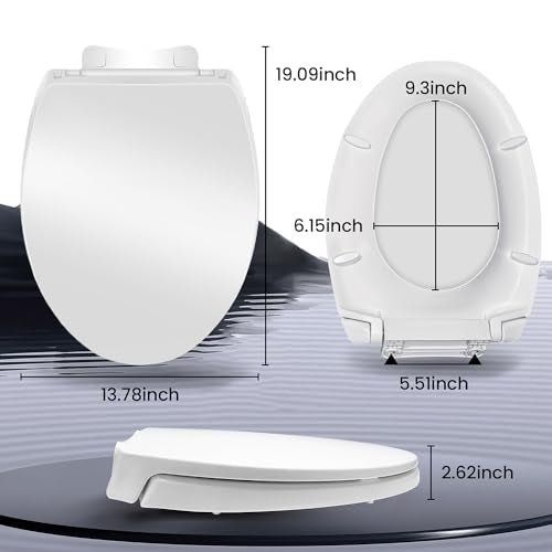 Soft Close Elongated Toilet Seat 19.09 Inch Cotton White with Mounting Hardware