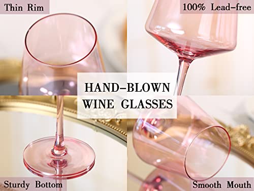 Physkoa Multicolor 16oz Hand Blown Crystal Wine Glasses Set of 6 with Long Stems