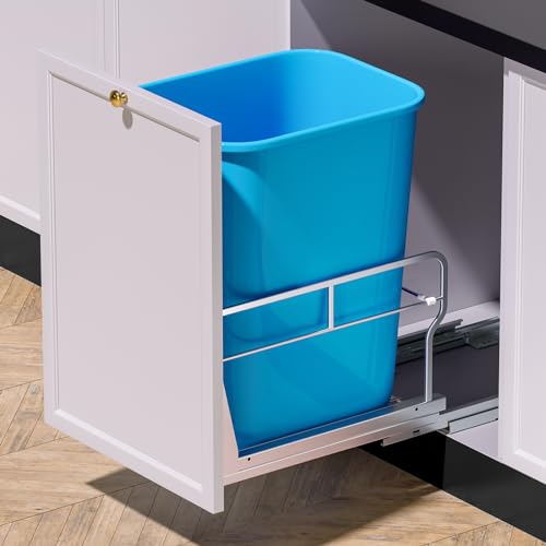 Insputer Silver Single Pull Out Trash Can Cabinet with Soft-Close Slides