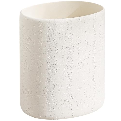 Trash Can,1.6 Gallon,Small Simple Modern Oval Garbage Bin,Ivory