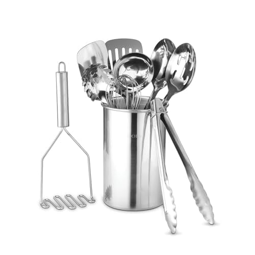 Large 10-Piece Stainless Steel Kitchen Utensil Set with Holder – Premium Cooking & Baking Tools