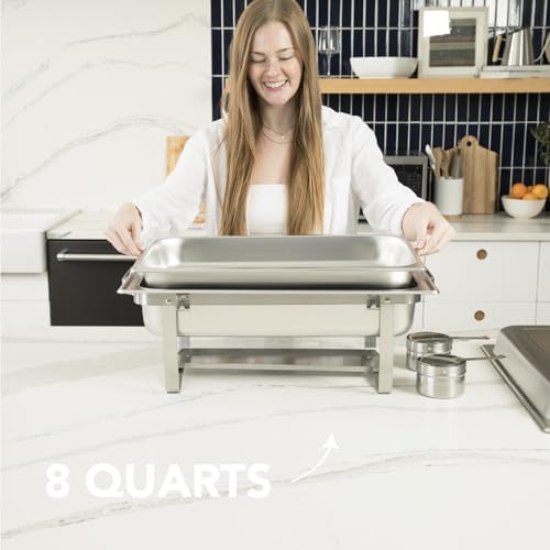 Alpha Living 8QT Chafing Dish Set 2 Pack - Alpine Gray Handles, Stainless Steel
