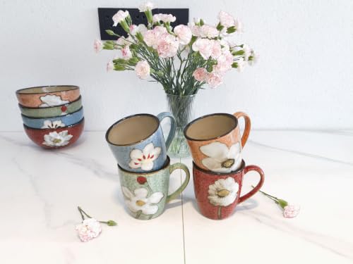 Rockgoldbug 12oz Ceramic Coffee Mug Set - Colorful Porcelain Tea & Espresso Cups, Microwave & Dishwasher Safe, Includes Red, Blue, Green, Pink