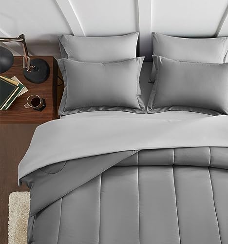Grey Full Size Comforter Set 7 Pieces Bed in a Bag - All Season Bedding