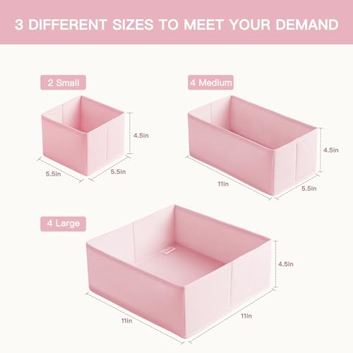Pink Drawer Organizer Clothes Set 10 Pack - Foldable Closet Dividers for Baby & Kids