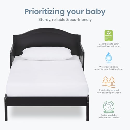Toddler Bed with Safety Rails - Black, GREENGUARD Gold Certified, Pinewood