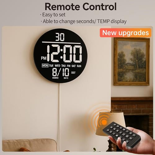 JALL 10" Large Digital Wall Clock with Remote, RGB Color, Big LED