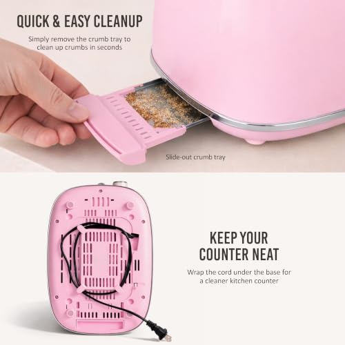 Nostalgia Pink 2-Slice Retro Toaster with Wide Slots & Crumb Tray