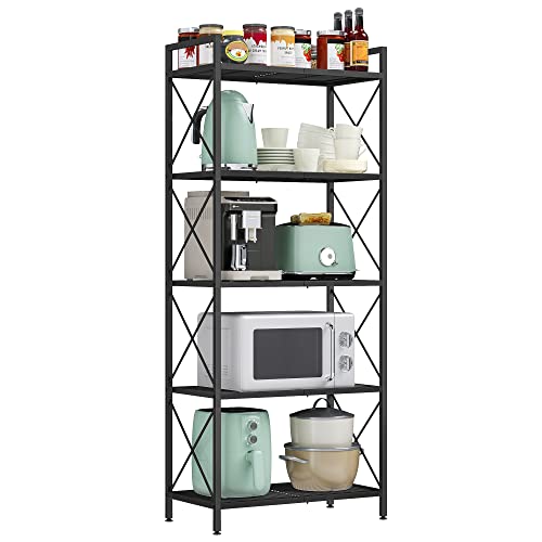 Black 5-Tier Steel Storage Rack with X Side Frames - Versatile Shelving Unit
