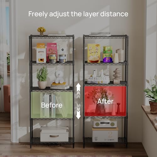 Golpart 5-Tier Adjustable Metal Wire Shelving Black 12"D x 22"W x 59"H