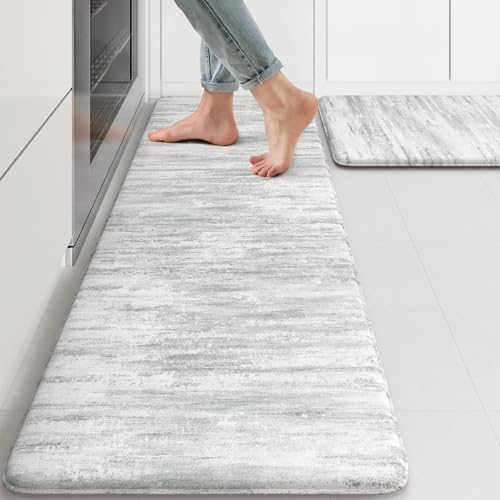 Anti-Fatigue Kitchen Mat Set 17.3 x 47 & 17.3 x 29 Inches Grey Multi Farmhouse Style