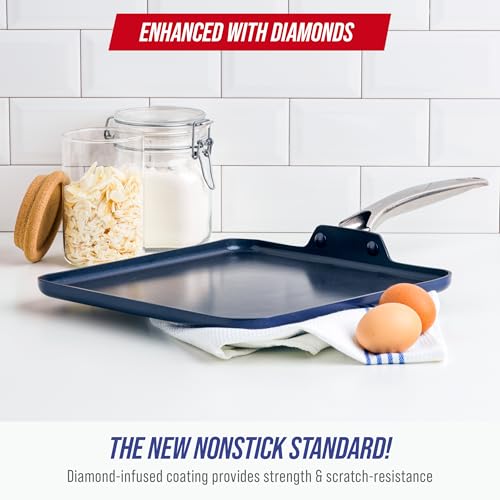 Blue Diamond 11" Infused Ceramic Nonstick Square Griddle Pan,