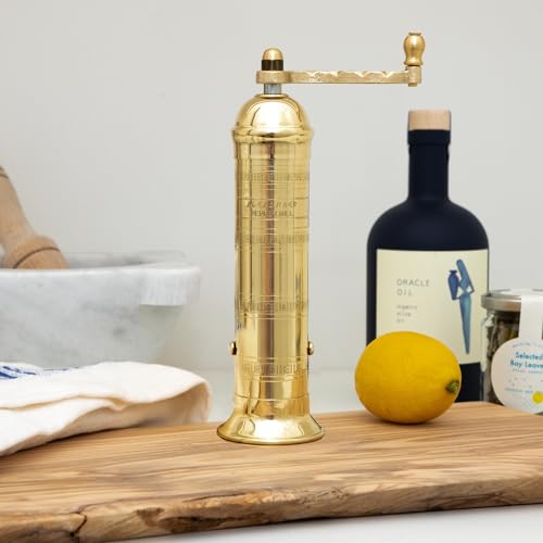 Greek-Style Brass Pepper Mill - 8 Inch Refillable Hand Grinder