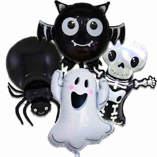 Skeletons Balloon Halloween Foil Balloons Bat Spider Ghost Balloon for Halloween Themed Party Decoration Supplies Ghost Birthday Decoration Decor Ballons Arch Kits Party Balloons Set 4pcs