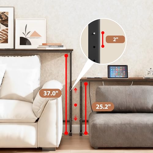 Keelian 78-Inch Adjustable Height Behind Couch Table with Outlets - Rustic Brown Sofa Console