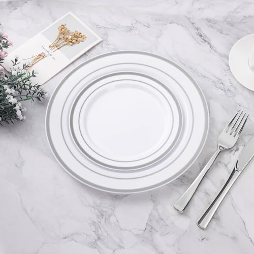 100PCS Silver Plastic Plates, Disposable Party Plates