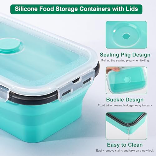 Sudaya 8 Pack Collapsible Food Storage Containers Set with Lids - Silicone Space-Saving Bowls for Travel and Camping