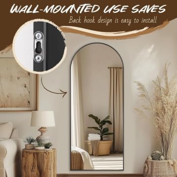 58-Inch Black Arched Full Length Floor Mirror with Stand, Full Body Reflection