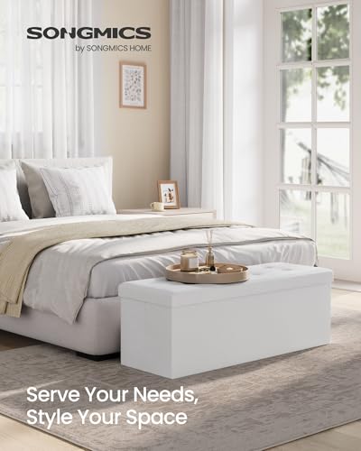 SONGMICS 43.3-Inch Foldable Storage Ottoman Bench White without Flipping Lid