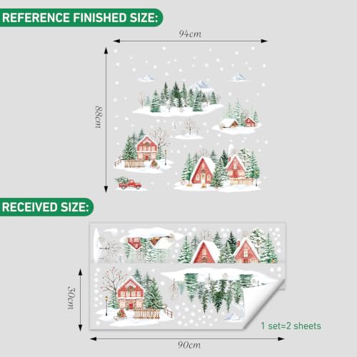 SHUCHING Winter House & Tree Window Cling Sticker - Christmas Holiday Decor, 2 Sheets, Reusable, Waterproof Vinyl, for Glass & Windows