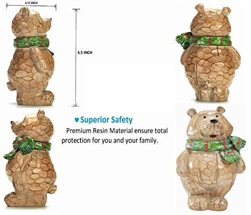 Floryden 6.5-inch Wooden Bear Christmas Decor - Resin Holiday Figurines for Home & Garden