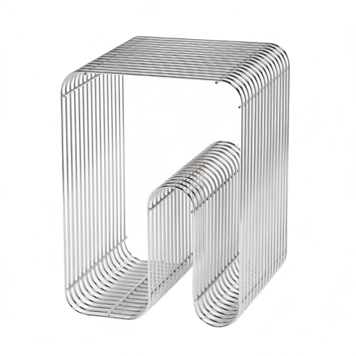 Silver N-Shape Retro Side Table - Modern Metal End Table for Living Room & Bedroom