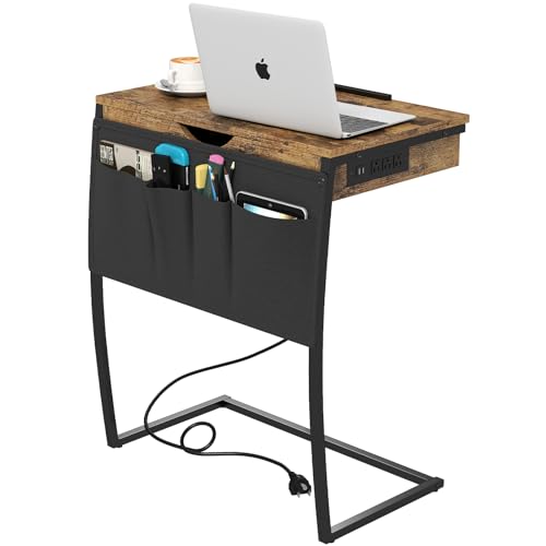 Hadulcet 28.5-Inch Tiltable TV Tray Table with Hidden Storage & Charging Station
