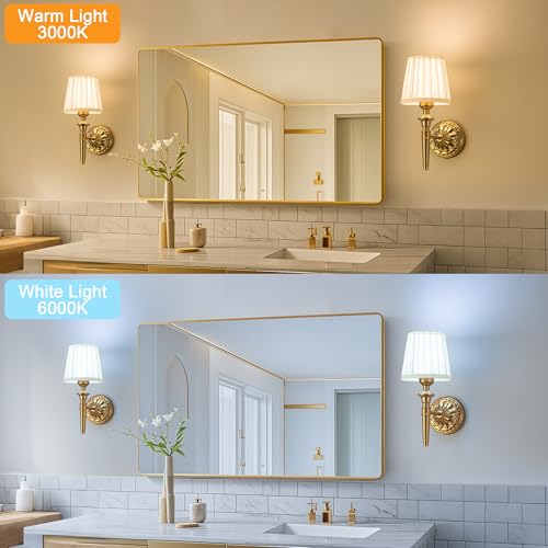 Ayzplbh Gold Rechargeable Wall Sconces Set of 2 with Dimmable LED Vintage Fabric Shades