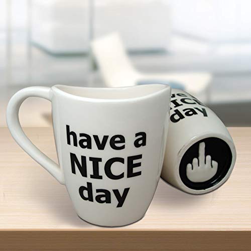 Decodyne Funny Coffee Mug with Middle Finger Design 14 oz White