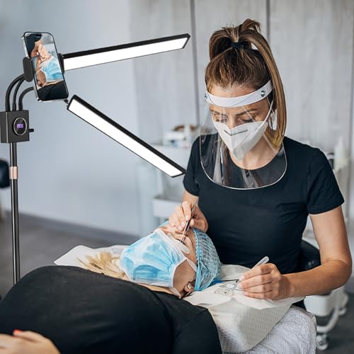 Dual Arms Lash Light, Dimmable 3 Color Tattoo Ring Light with Phone