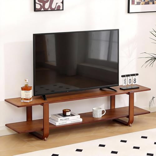 Walnut TV Stand for 55-Inch TVs - Modern Media Console with Open Shelves