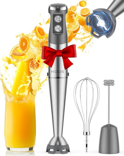 KOIOS 1000W Silver Hand Blender with 3-in-1 Attachments, 12 Speed Turbo & Milk Frother