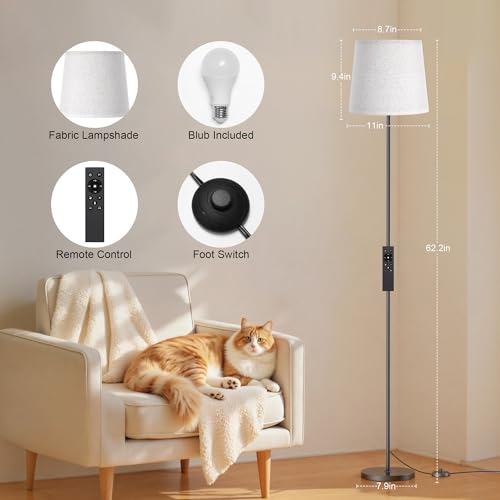SIBRILLE Dimmable Beige Linen Floor Lamp with Remote Control - Living Room Decor